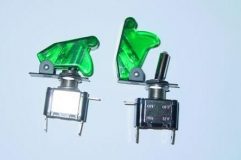 AIRCRAFT TOGGLE SWITCH GREEN CLEAR COVER, LED GREEN